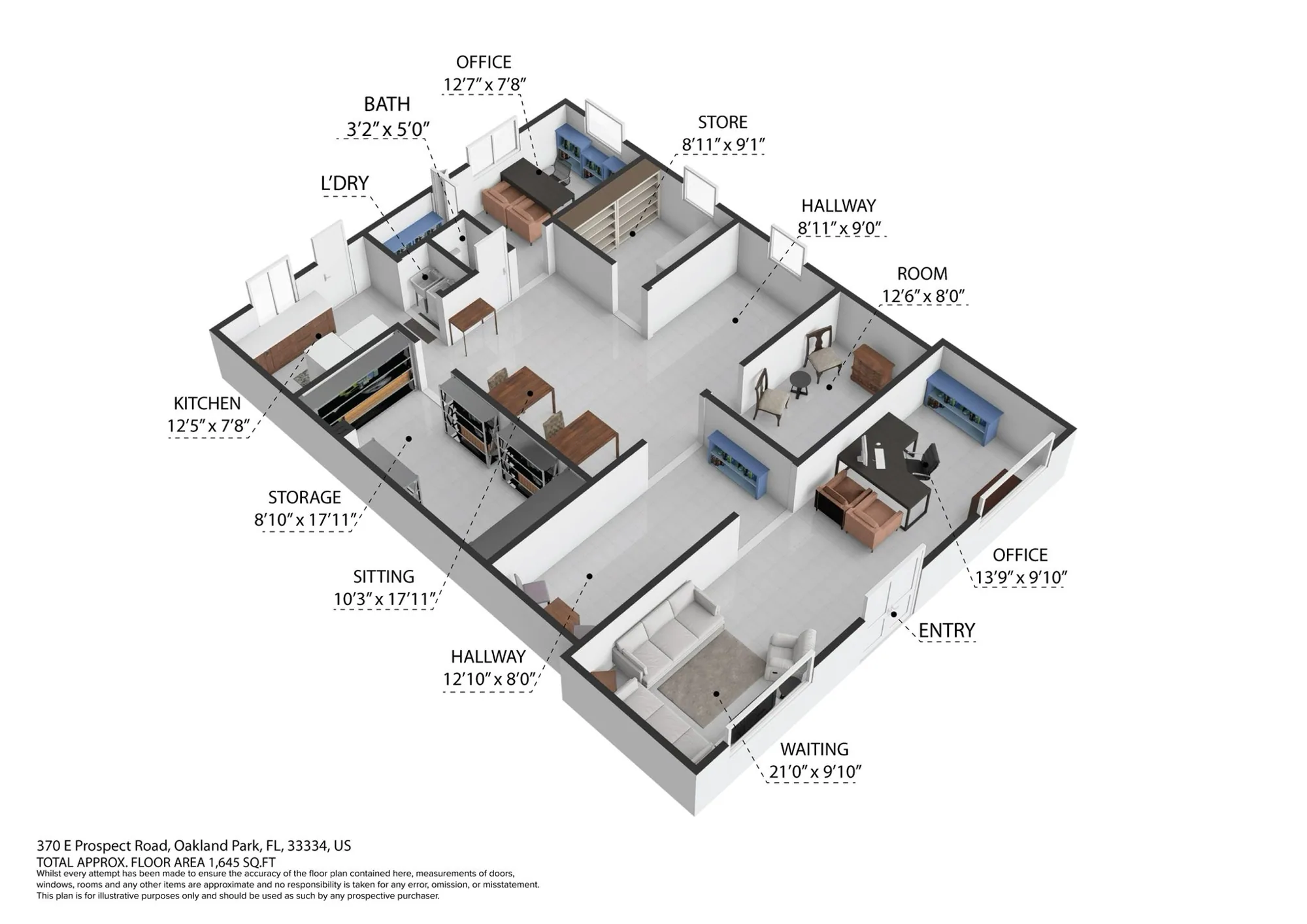 Floor plan for flex and office space, Oakland Park, FL