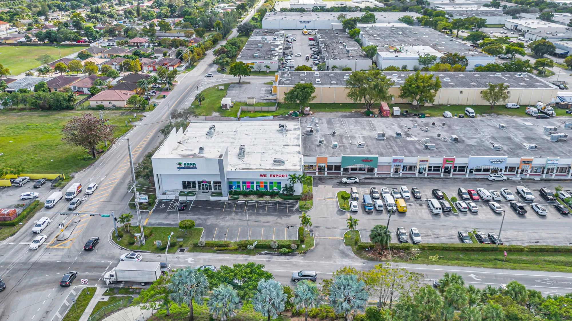 Retail plaza aerial view, South Florida