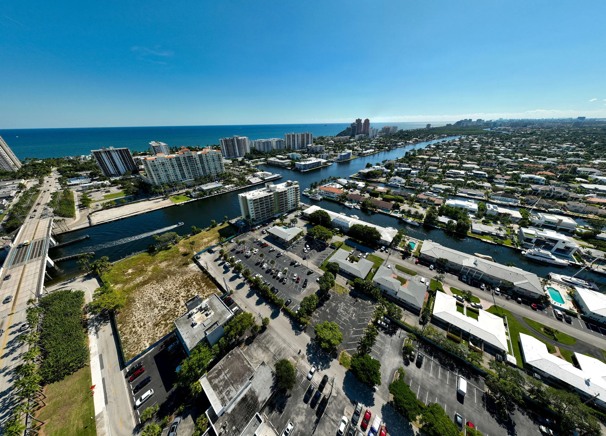 Waterfront commercial property aerial view, Fort Lauderdale, FL