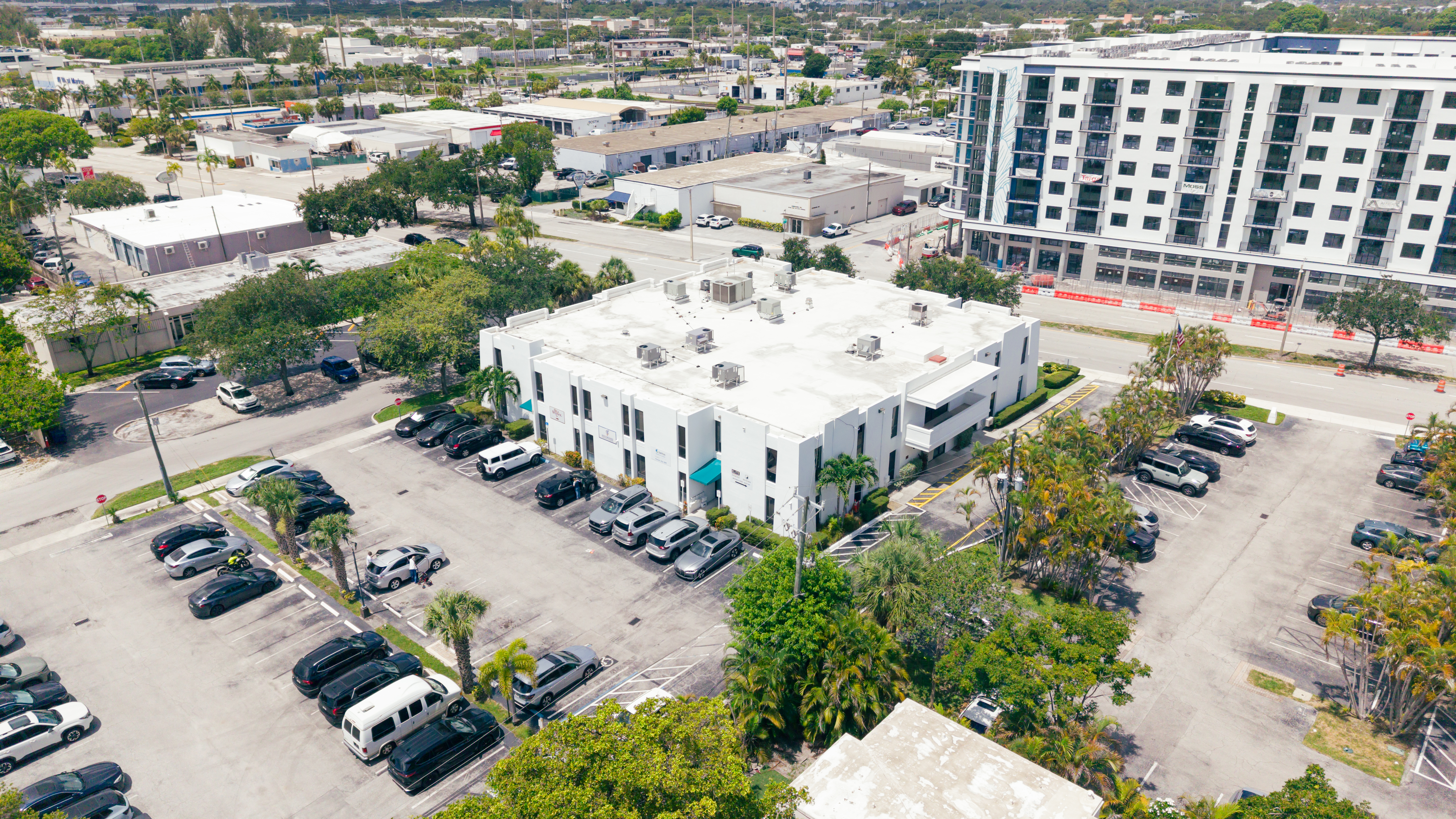 Commercial district aerial view